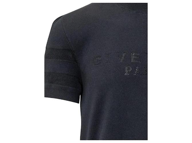 Givenchy Jacquard-Baumwollstrick-T-Shirt Blau - Ansicht 6