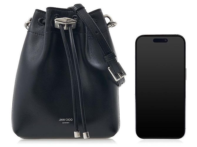 Jimmy Choo Borsa a secchiello Bon Bon senza cuciture Nero Argento antico - vista 10