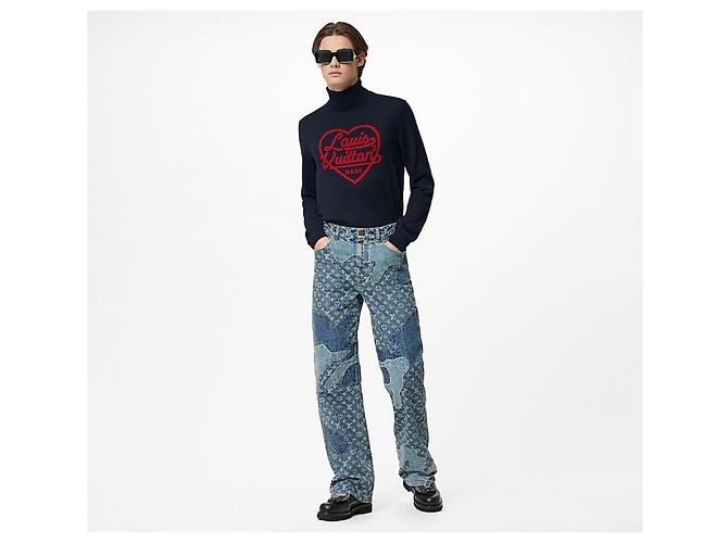 Louis Vuitton Pantaloni in denim patchwork Nigo Monogram Multicolore - vista 7