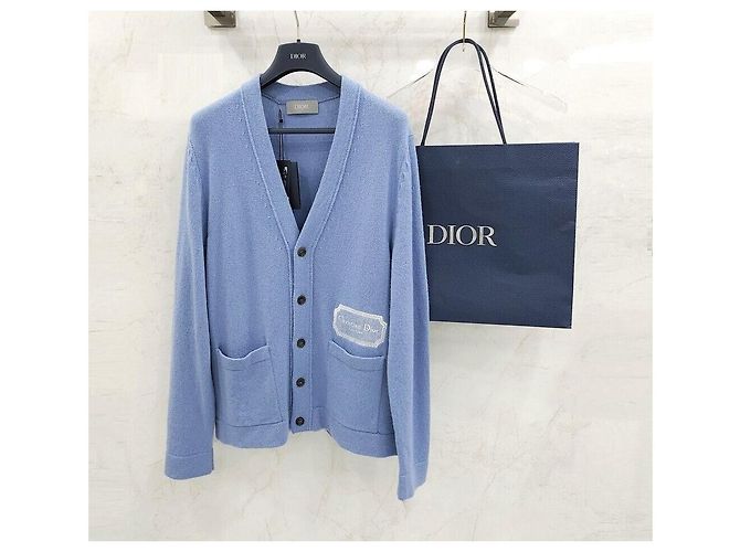 Dior Couture Cardigan aus blauem Kaschmir mit Logo - Ansicht 8