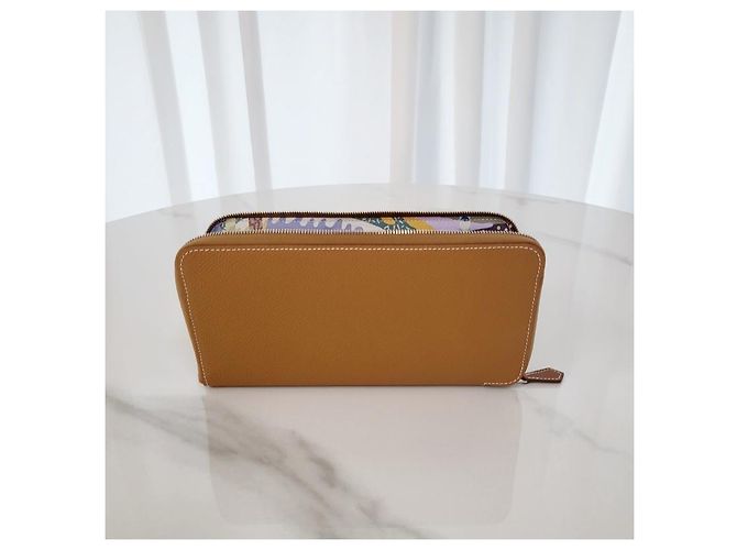 Hermès Portafoglio lungo classico in seta Oro Marrone - vista 4