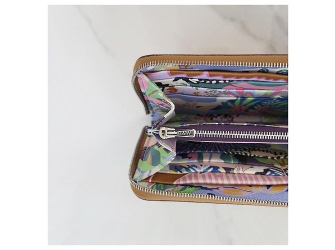 Hermès Portafoglio lungo classico in seta Oro Marrone - vista 9