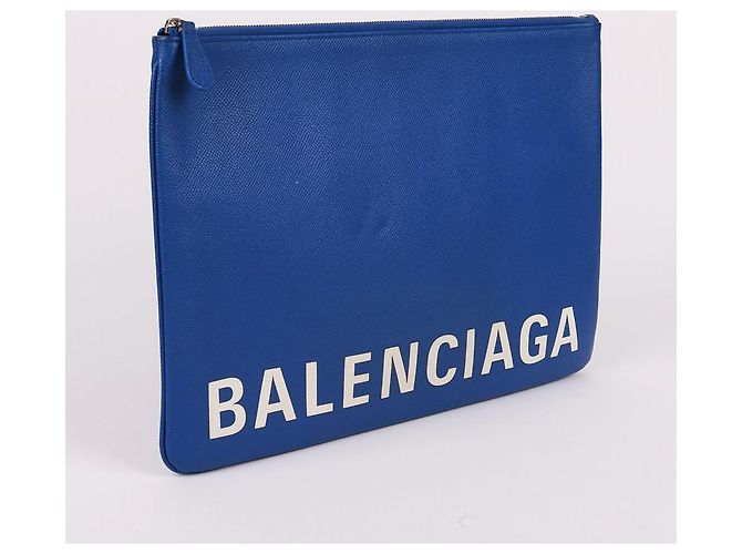 Balenciaga Clutch grande blu con logo - vista 4