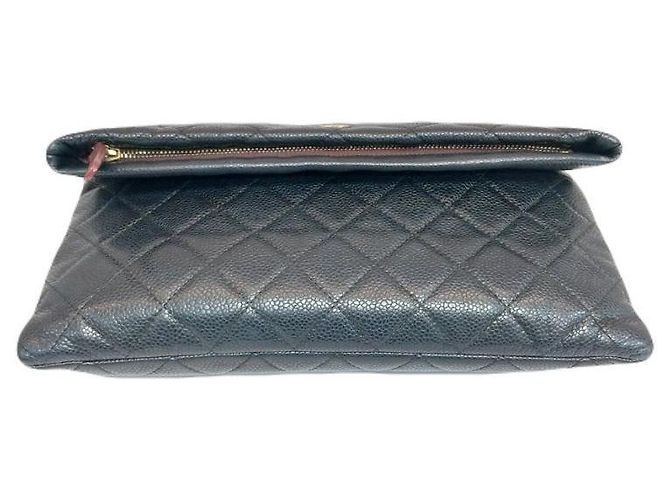 Chanel Clutch in Caviar Morbido con Patta Pieghevole e Doppia Cerniera Nero - vista 9