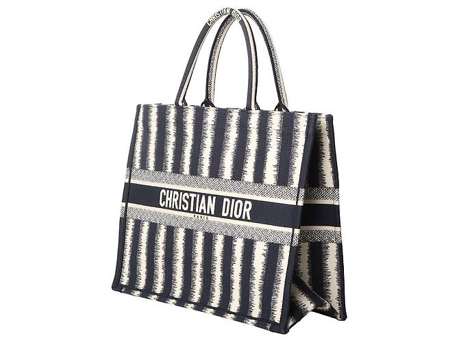 Dior Borsa Book Tote a righe Grande Blu - vista 2