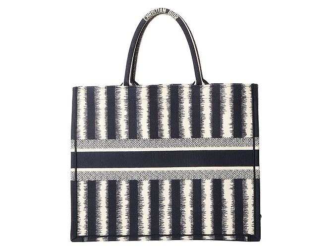Dior Borsa Book Tote a righe Grande Blu - vista 3