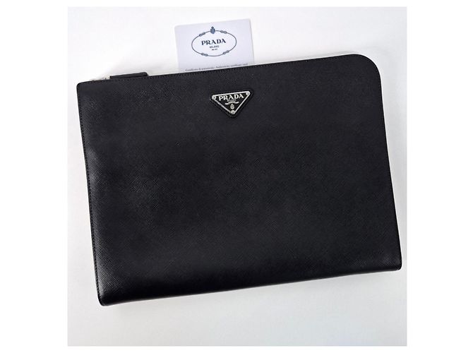 Prada Clutch Saffiano Triangle Logo Nero - vista 3