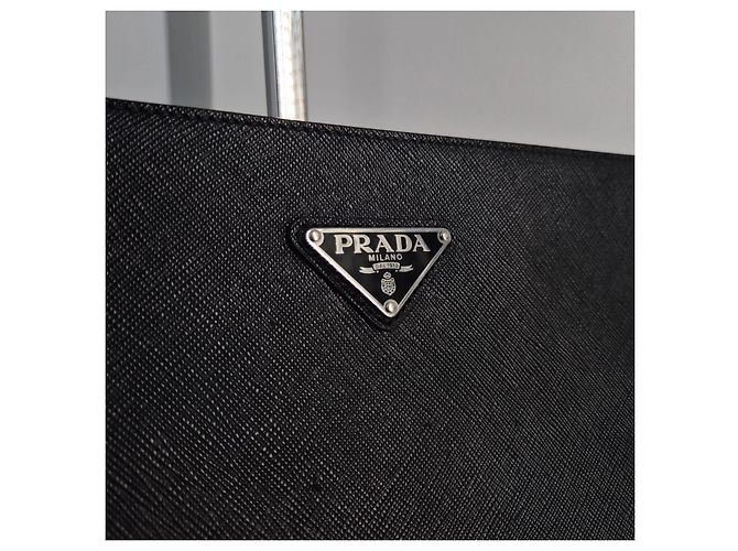 Prada Clutch Saffiano Triangle Logo Nero - vista 5