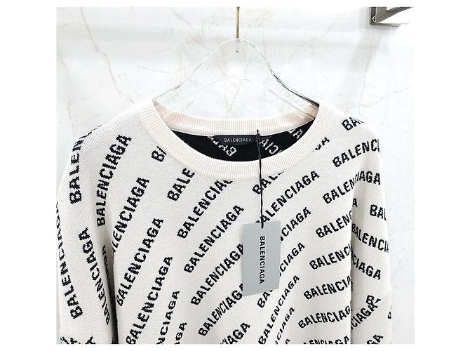 Balenciaga Multi-Logo Wool Round Knit Silvery - view 3