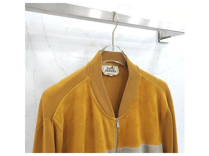 Hermès Giacca con zip in maglia e scamosciato Arancione - vista 3