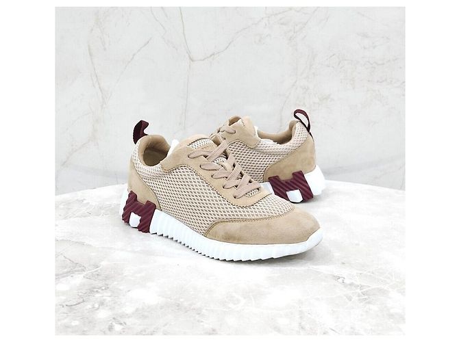Hermès Sneakers Mesh Bouncing Beige Marrone - vista 3