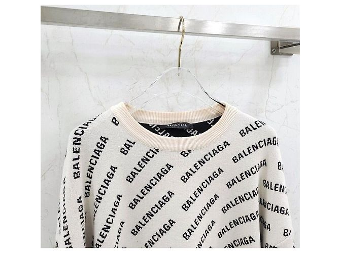 Balenciaga Rundstrick mit Logo-Allover-Print Silber - Ansicht 4