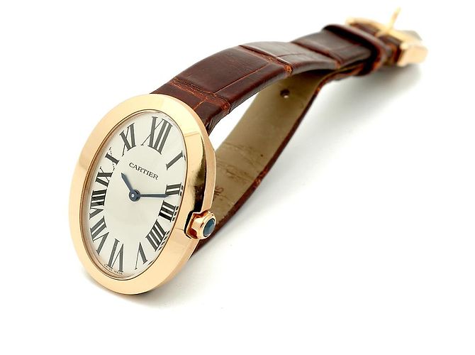 Cartier Relógio pequeno com pulseira de couro cor de ouro rosa Marrom - vista 14
