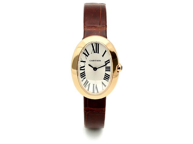 Cartier Relógio pequeno com pulseira de couro cor de ouro rosa Marrom - vista 16