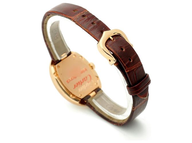 Cartier Relógio pequeno com pulseira de couro cor de ouro rosa Marrom - vista 17