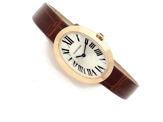 Cartier Relógio pequeno com pulseira de couro cor de ouro rosa Marrom - vista 18