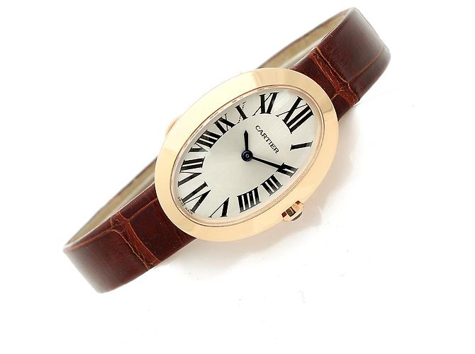 Cartier Relógio pequeno com pulseira de couro cor de ouro rosa Marrom - vista 19