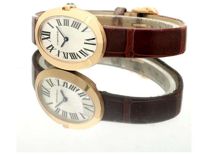 Cartier Relógio pequeno com pulseira de couro cor de ouro rosa Marrom - vista 20