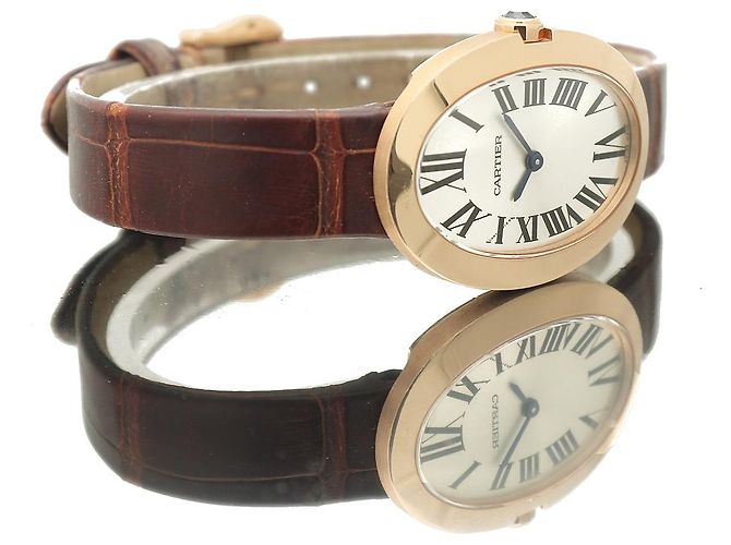 Cartier Relógio pequeno com pulseira de couro cor de ouro rosa Marrom - vista 21