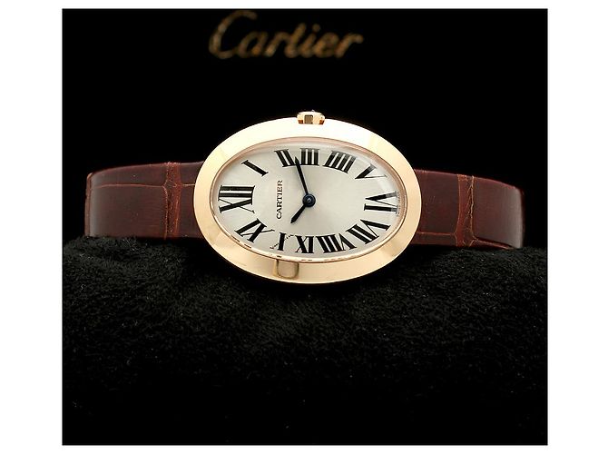 Cartier Relógio pequeno com pulseira de couro cor de ouro rosa Marrom - vista 3