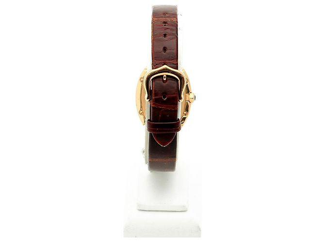 Cartier Relógio pequeno com pulseira de couro cor de ouro rosa Marrom - vista 7