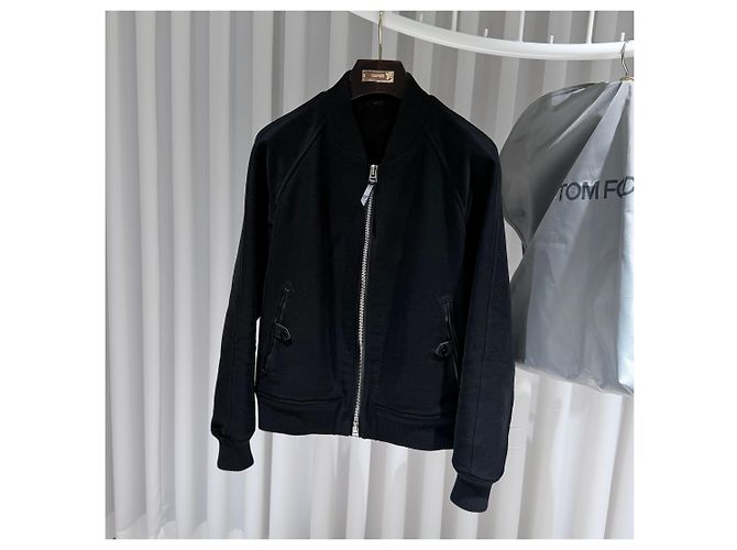 Tom Ford Gerippte Leder-Bomberjacke Schwarz - Ansicht 2