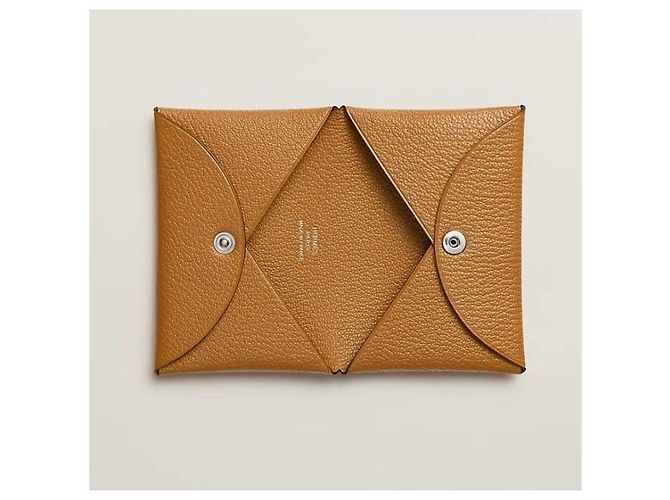 Hermès Tarjetero de piel de becerro Caramel Castaño - vista 3
