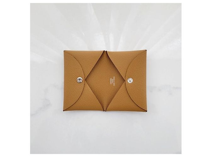 Hermès Tarjetero de piel de becerro Caramel Castaño - vista 5