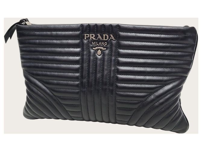 Prada Clutch Diagram in morbida pelle di vitello nera Nero - vista 2