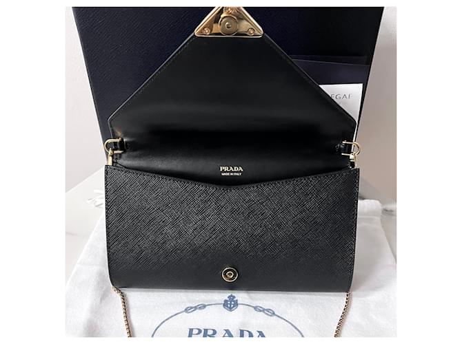 Prada Mini borsa a tracolla Saffiano Chain Nera Nero - vista 4