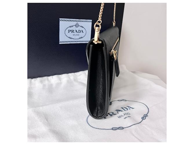 Prada Mini borsa a tracolla Saffiano Chain Nera Nero - vista 8