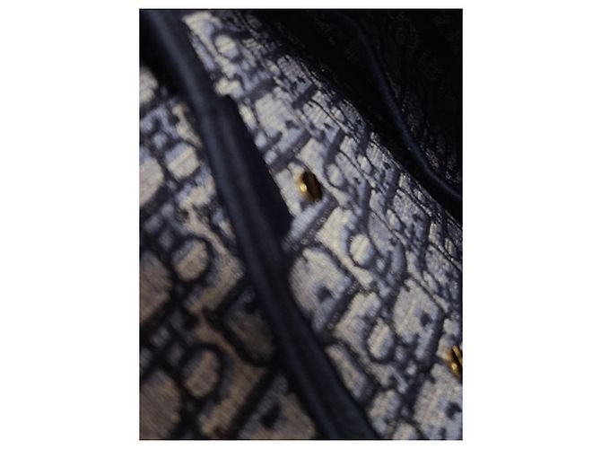 Dior Tracolla per borsa saddle in jacquard blu con ricami obliqui - vista 4
