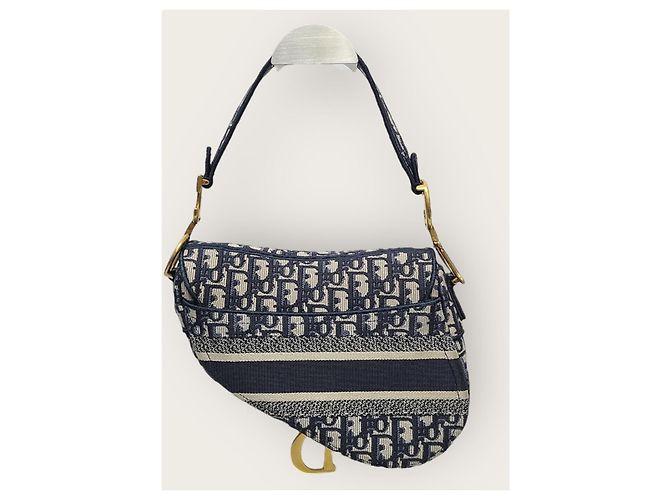 Dior Tracolla per borsa saddle in jacquard blu con ricami obliqui - vista 5