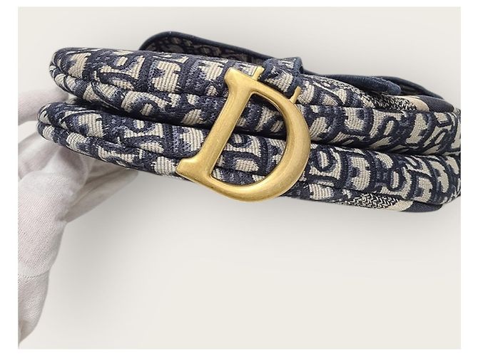 Dior Tracolla per borsa saddle in jacquard blu con ricami obliqui - vista 6