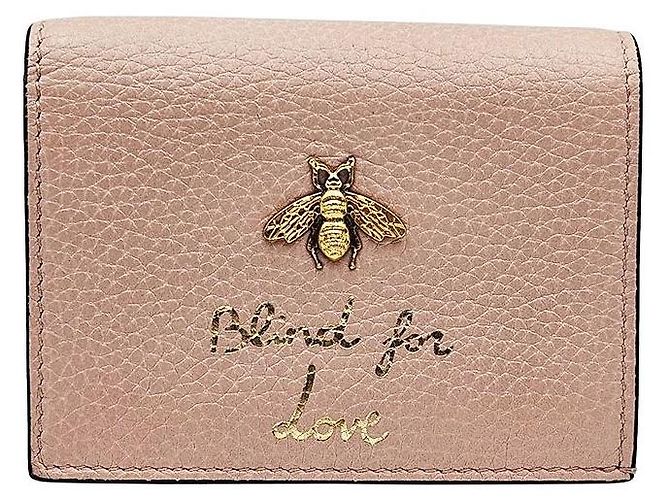 Gucci Tarjetero de piel rosa con estampado animal bee - vista 2