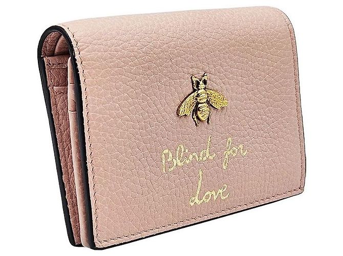 Gucci Tarjetero de piel rosa con estampado animal bee - vista 3