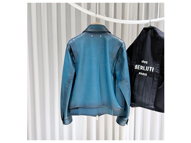 Berluti Patina Kalbslederjacke in Blau - Ansicht 5
