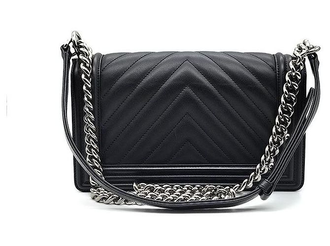 Chanel Borsa Boy in agnello con motivo chevron Nero - vista 3