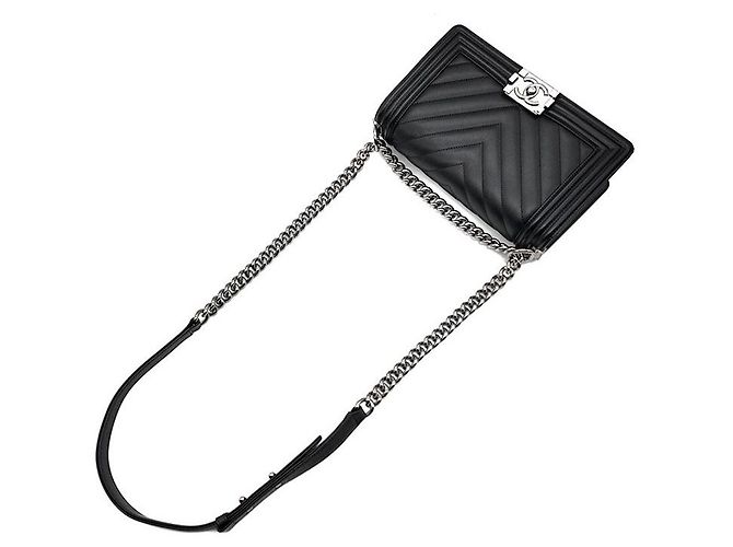 Chanel Borsa Boy in agnello con motivo chevron Nero - vista 4