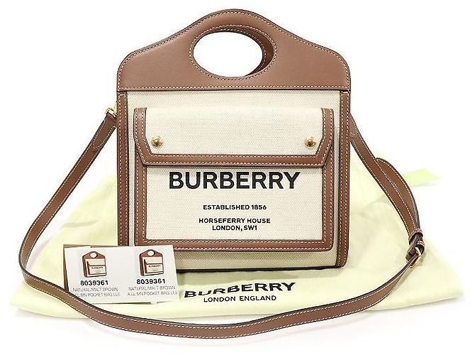 Burberry Mini Tote de bolso em lona de dois tons e couro marrom malte natural - vista 2