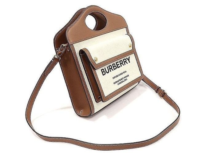 Burberry Mini Tote de bolso em lona de dois tons e couro marrom malte natural - vista 3