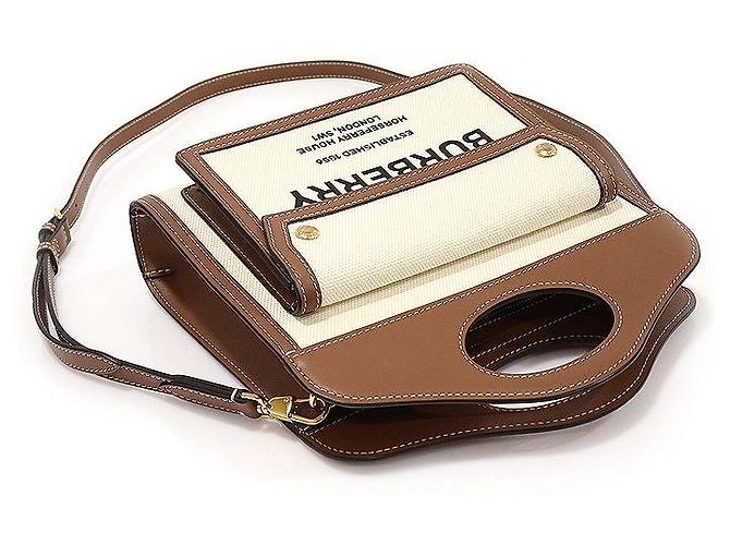 Burberry Mini Tote de bolso em lona de dois tons e couro marrom malte natural - vista 4