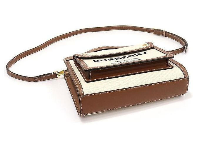 Burberry Mini Tote de bolso em lona de dois tons e couro marrom malte natural - vista 5