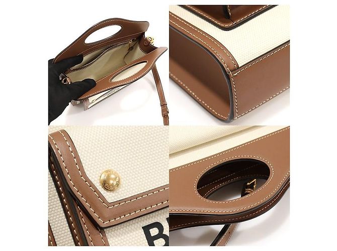 Burberry Mini Tote de bolso em lona de dois tons e couro marrom malte natural - vista 6