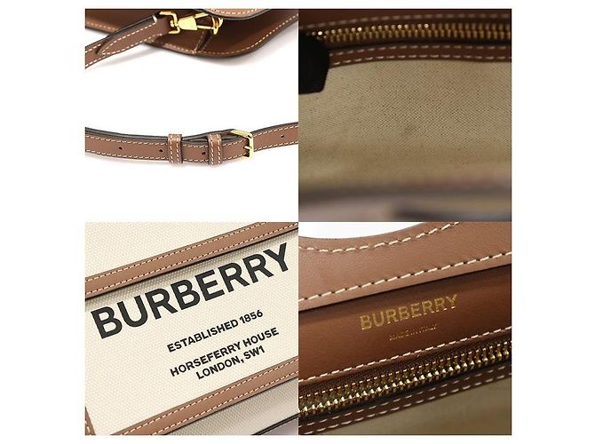 Burberry Mini Tote de bolso em lona de dois tons e couro marrom malte natural - vista 7