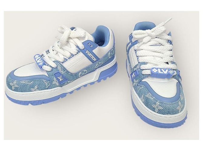 Louis Vuitton Sneakers LV Trainer Maxi in denim monogram blu - vista 3