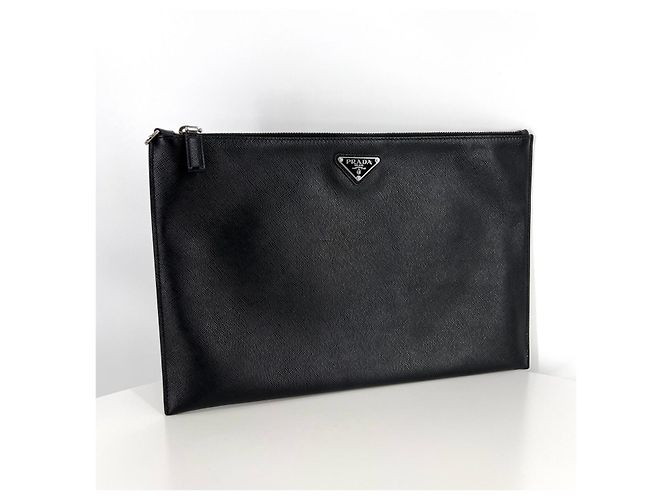 Prada Clutch Saffiano Triangle Logo Nero - vista 3