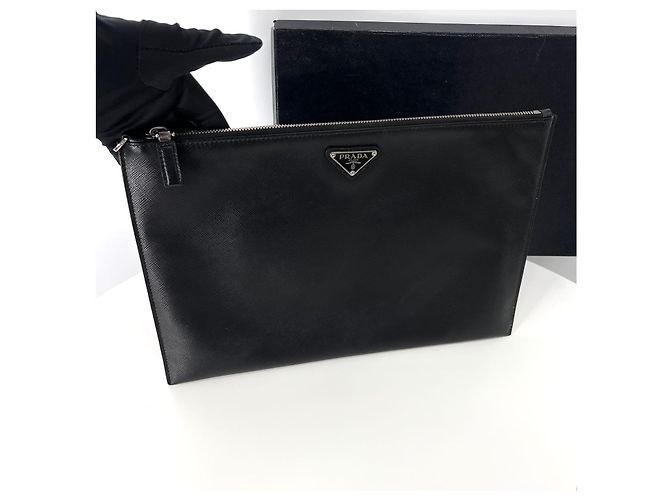 Prada Clutch Saffiano Triangle Logo Nero - vista 4