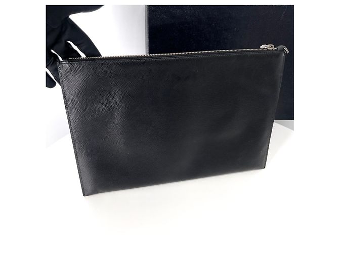Prada Clutch Saffiano Triangle Logo Nero - vista 5