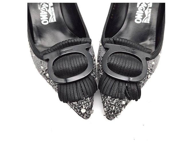 Salvatore Ferragamo Décolleté in tweed Gancini Marrone - vista 4